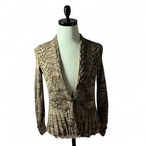NIC+ZOE Brown Tan Black Knit Sweater Top Pullover Small S Cardigan Preppy‎